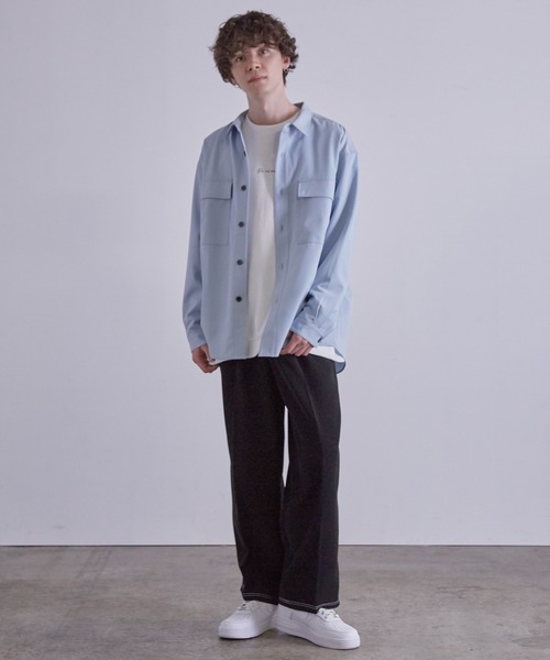 JUNRED（ジュンレッド）の「ワイドプラケットルーズCPOシャツ（シャツ/ブラウス・メンズ・サックスブルー/チャコールグレー/ホワイト・S/M/L）」の9枚目の写真