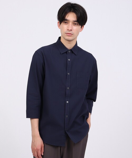 tk.TAKEO KIKUCHI（ティーケータケオキクチ）の「◆リネン混7分袖シャツ（ビジネスシャツ・メンズ・ホワイト/サックスブルー/ネイビー/ブラック・02/03/04）」の4枚目の写真