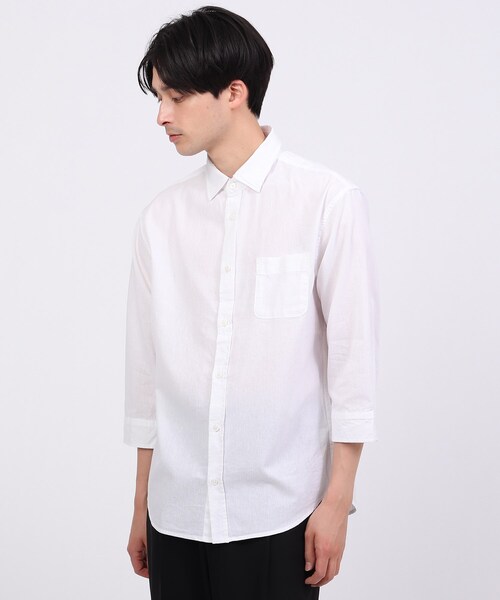 tk.TAKEO KIKUCHI（ティーケータケオキクチ）の「◆リネン混7分袖シャツ（ビジネスシャツ・メンズ・ホワイト/サックスブルー/ネイビー/ブラック・02/03/04）」の2枚目の写真