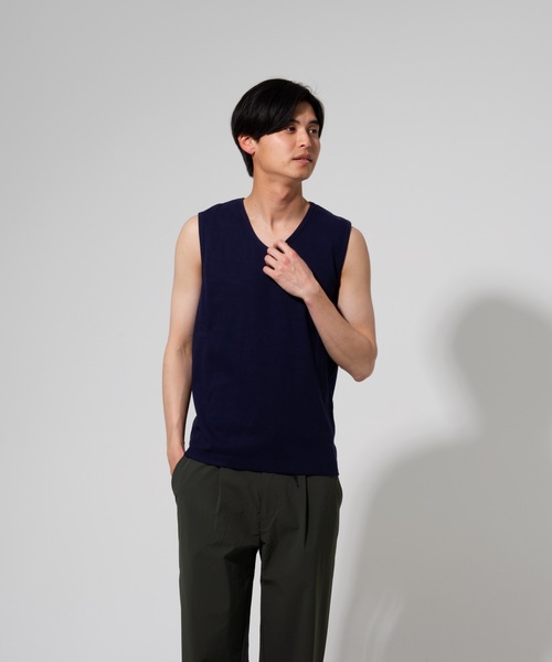 Blue Standard (ブルースタンダード)の「【BLUE STANDARD】オーガニックコットン リブノースリーブ(タンクトップ・メンズ・ホワイト/ブラック/ネイビー/杢グレー・MEDIUM/LARGE/X-LARGE)」の4枚目の写真