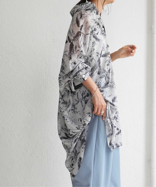 antiqua（アンティカ）の「シアーシャツ（シャツ/ブラウス・レディース・ネイビー/グレー・FREE）」の7枚目の写真