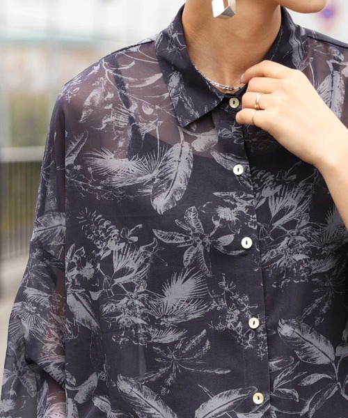 antiqua（アンティカ）の「シアーシャツ（シャツ/ブラウス・レディース・ネイビー/グレー・FREE）」の10枚目の写真