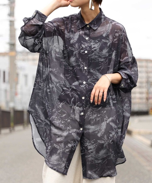 antiqua（アンティカ）の「シアーシャツ（シャツ/ブラウス・レディース・ネイビー/グレー・FREE）」の13枚目の写真