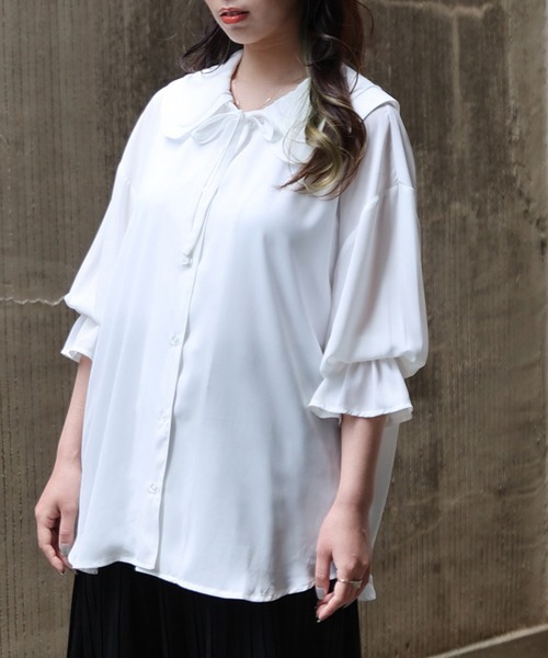 ARCANUM DESIGN(アルカナムデザイン)の「ARL ダブルカラーブラウス(シャツ/ブラウス・レディース・ホワイト/ブラック・FREE)」の2枚目の写真