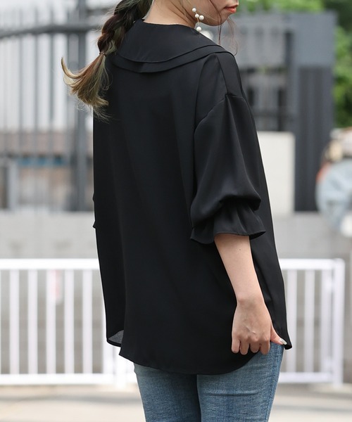 ARCANUM DESIGN(アルカナムデザイン)の「ARL ダブルカラーブラウス(シャツ/ブラウス・レディース・ホワイト/ブラック・FREE)」の4枚目の写真