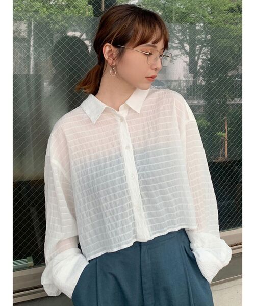 MURUA（ムルーア）の「マジョリカプリーツショートシャツ（シャツ/ブラウス・レディース・ブラック/ホワイト/ライトグリーン・FREE）」の22枚目の写真