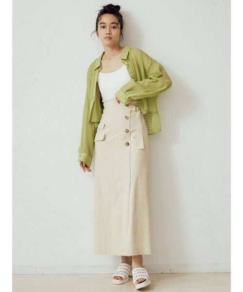 MURUA（ムルーア）の「マジョリカプリーツショートシャツ（シャツ/ブラウス・レディース・ブラック/ホワイト/ライトグリーン・FREE）」の4枚目の写真