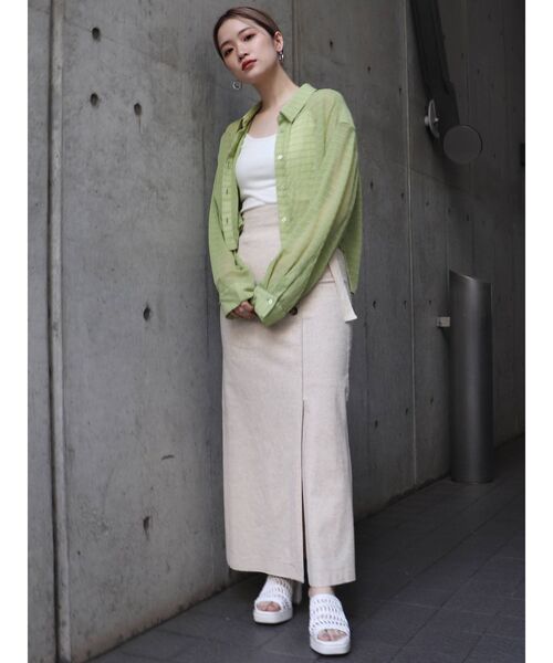 MURUA（ムルーア）の「マジョリカプリーツショートシャツ（シャツ/ブラウス・レディース・ブラック/ホワイト/ライトグリーン・FREE）」の9枚目の写真