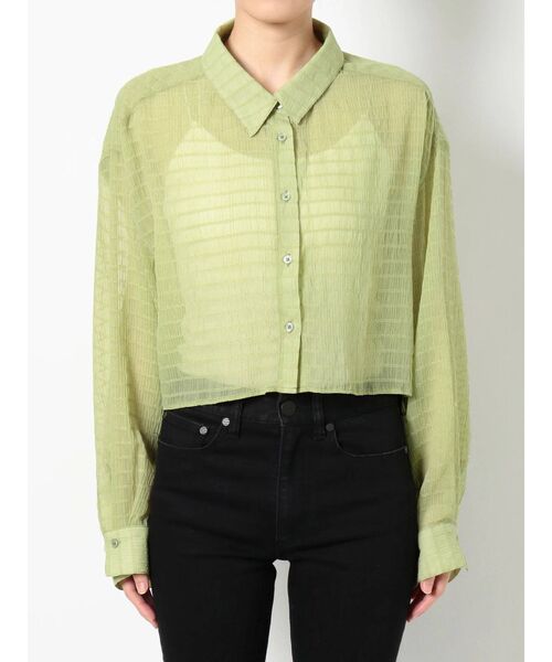 MURUA（ムルーア）の「マジョリカプリーツショートシャツ（シャツ/ブラウス・レディース・ブラック/ホワイト/ライトグリーン・FREE）」の7枚目の写真