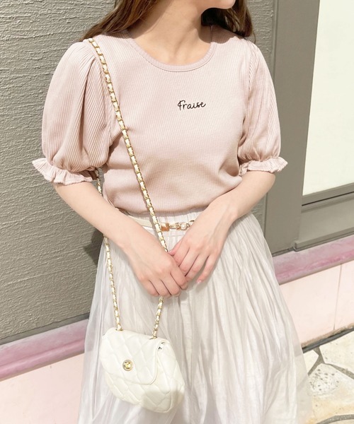 apres jour（アプレジュール）の「リブパフちびロゴTシャツ【ZOZOTOWN限定アイテム】（Tシャツ/カットソー・レディース・アイボリー/ブラック/ピンク・フリー/X-LARGE）」の2枚目の写真