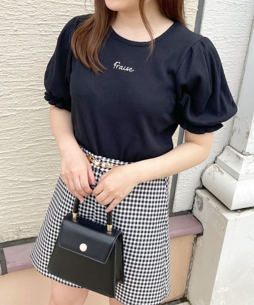 apres jour（アプレジュール）の「リブパフちびロゴTシャツ【ZOZOTOWN限定アイテム】（Tシャツ/カットソー・レディース・アイボリー/ブラック/ピンク・フリー/X-LARGE）」の3枚目の写真