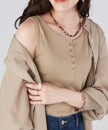 コットンリブ前ボタンタンクトップ