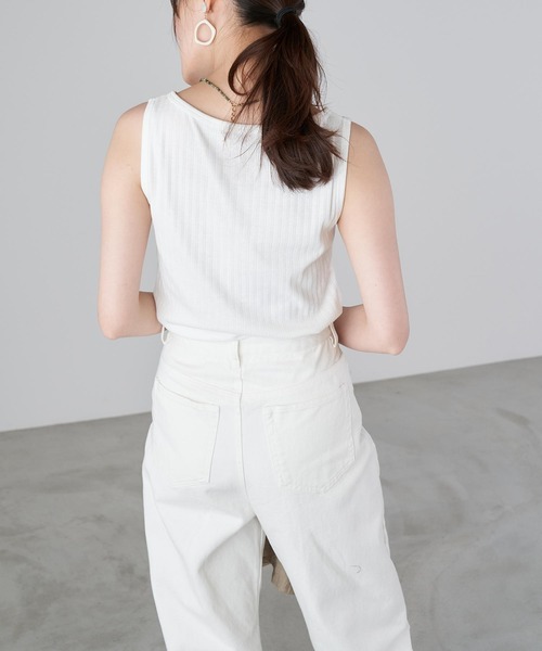 Chaco closet（チャコ クローゼット）の「コットンリブ前ボタンタンクトップ（タンクトップ・レディース・ブラック/ベージュ/オフホワイト・FREE）」の11枚目の写真