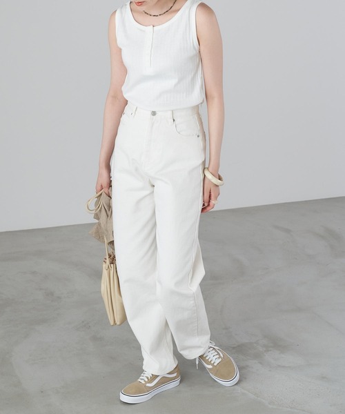 Chaco closet（チャコ クローゼット）の「コットンリブ前ボタンタンクトップ（タンクトップ・レディース・ブラック/ベージュ/オフホワイト・FREE）」の8枚目の写真