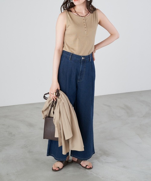 Chaco closet（チャコ クローゼット）の「コットンリブ前ボタンタンクトップ（タンクトップ・レディース・ブラック/ベージュ/オフホワイト・FREE）」の17枚目の写真