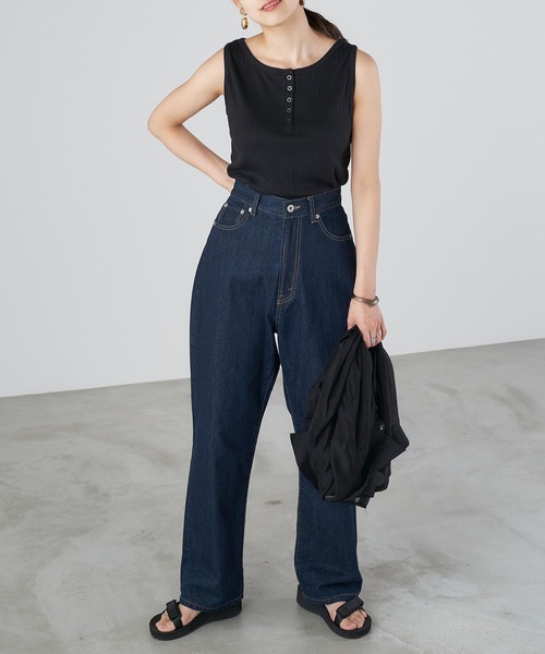 Chaco closet（チャコ クローゼット）の「コットンリブ前ボタンタンクトップ（タンクトップ・レディース・ブラック/ベージュ/オフホワイト・FREE）」の9枚目の写真