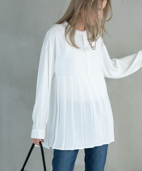 AIC.(エーアイシー)の「プリーツ長袖ブラウス(シャツ/ブラウス・レディース・ブラック/ネイビー/ブラウン/オフホワイト/ボルドー/その他・FREE)」の2枚目の写真