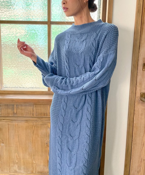 junoah（ジュノア）の「ケーブル編みニットワンピース（ワンピース