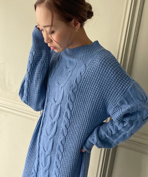 JUNOAH（ジュノア）の「ケーブル編みニットワンピース（ワンピース