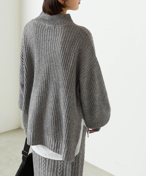 forksy.】ケーブル編みニットセットアップ ハイネックプルオーバー
