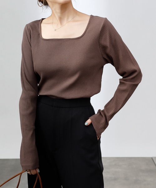 COLONY 2139（コロニートゥーワンスリーナイン）の「ランダムテレコスクエアネック長袖Tシャツ（Tシャツ/カットソー・レディース・ブラック/アイボリー/モカ/グリーン/カーキ/チャコールグレー・SMALL/LARGE/MEDIUM）」の21枚目の写真