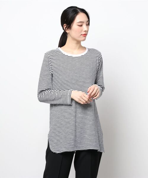 Samansa Mos2（サマンサ モスモス）の「スラブ天竺裾ラウンドインナー（Tシャツ/カットソー・レディース・ブラック/オフホワイト/チャコール・ﾌﾘ-）」の3枚目の写真