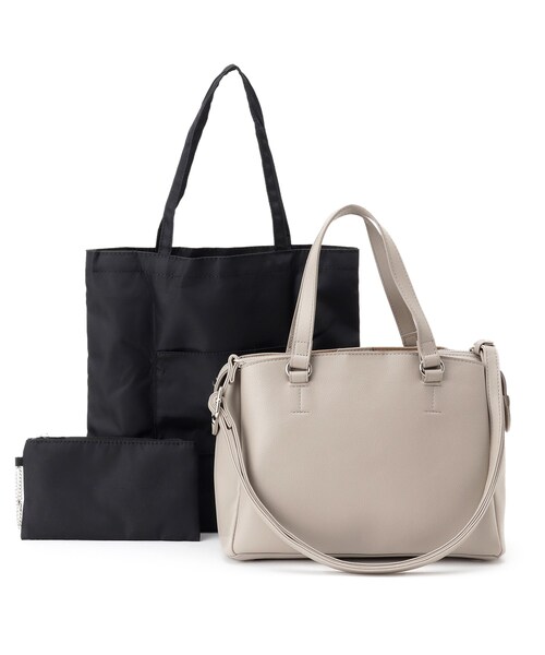 SHOO・LA・RUE（シューラルー）の「◆【抗菌】ミドル2WAYトート（トートバッグ・レディース・ブラック/サンドベージュ/ブラック系7/ナチュラル・00）」の3枚目の写真