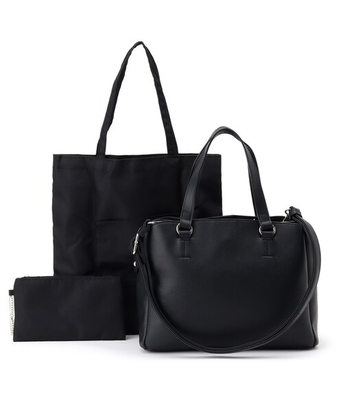 SHOO・LA・RUE（シューラルー）の「◆【抗菌】ミドル2WAYトート（トートバッグ・レディース・ブラック/サンドベージュ/ブラック系7/ナチュラル・00）」の2枚目の写真