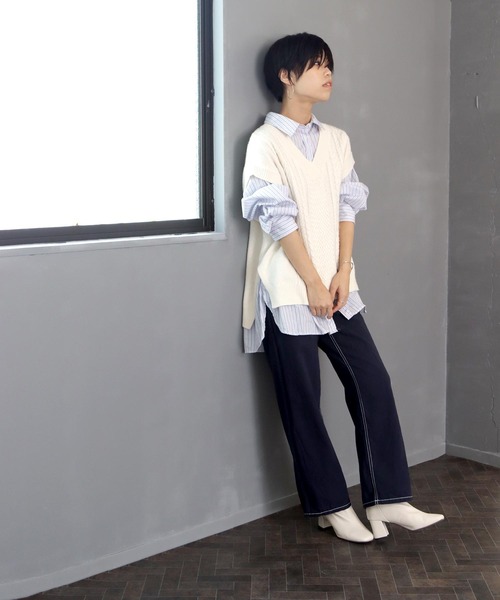 SOROTTO(ソロット)の「チャンキーヒール×スクエアトゥのストレッチハイアンクルブーツ(ブーツ・レディース・ブラック/アイボリー/ベージュ・S/M/L/LL)」の21枚目の写真