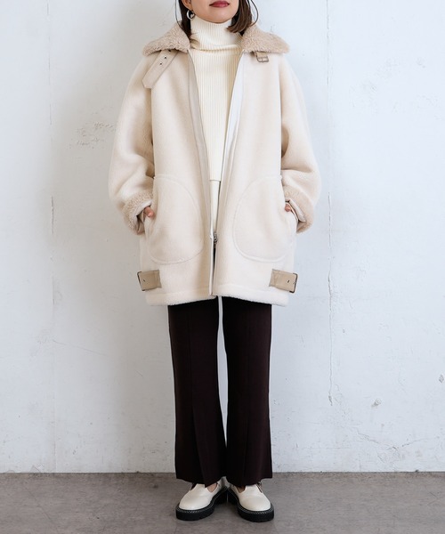 Lui's（ルイス）の「ウール混シープボアB3ジャケット（ブルゾン・レディース・オフホワイト/キャメル・FREE）」の8枚目の写真