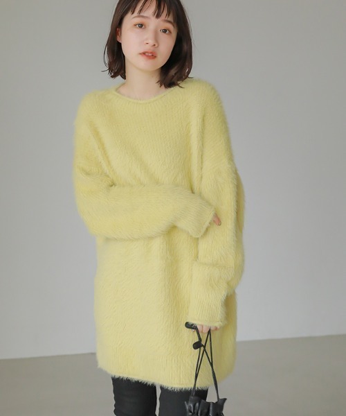 AMERICAN HOLIC(アメリカンホリック)の「シャギー片畦BIGニットチュニック(ニット/セーター・レディース・アイボリー/モカ/ライトイエロー・FREE)」の3枚目の写真