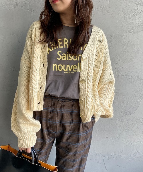 JEANS FACTORY （ジーンズファクトリー）の「[MAISON DE L'ALLURE/メゾンドゥラリュール] アラン柄 ケーブルニットカーディガン（カーディガン/ボレロ・レディース・オフホワイト/カーキ/サックスブルー/モカ・F）」の3枚目の写真