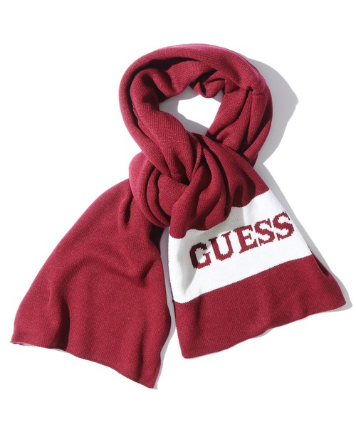 Guess（ゲス）の「GUESS/ゲス KNIT SCARF BORDER マフラー ロゴ刺繍 バイカラー（マフラー・メンズ・ブラック/ネイビー/グリーン/バーガンディー・ONE SIZE）」の4枚目の写真