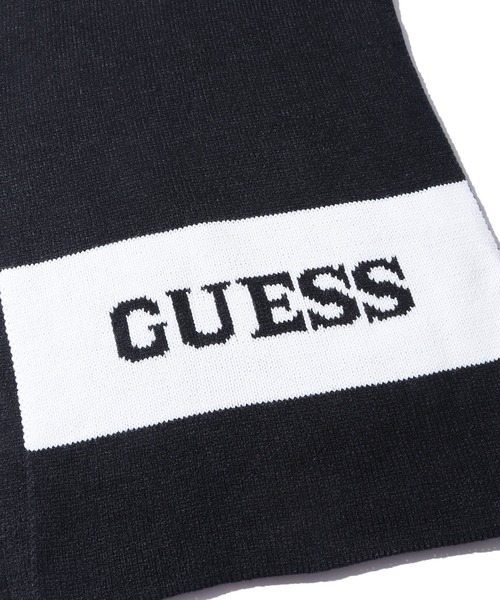 Guess（ゲス）の「GUESS/ゲス KNIT SCARF BORDER マフラー ロゴ刺繍 バイカラー（マフラー・メンズ・ブラック/ネイビー/グリーン/バーガンディー・ONE SIZE）」の5枚目の写真