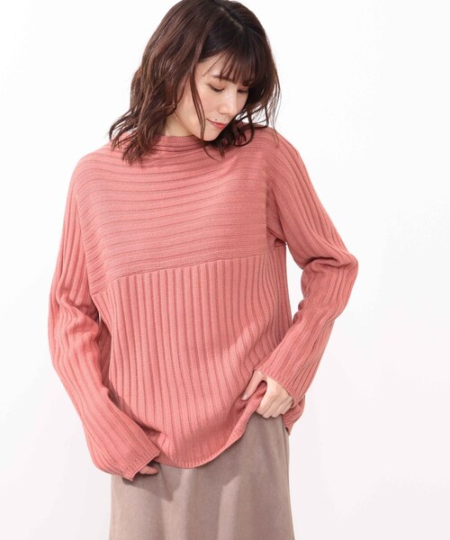 DRESKIP（ドレスキップ）の「◆洗えるリブ切り替えカラーニット（ニット/セーター・レディース・ブラック/グリーン/ダークブラウン/ナチュラル/ピンク系・00）」の5枚目の写真