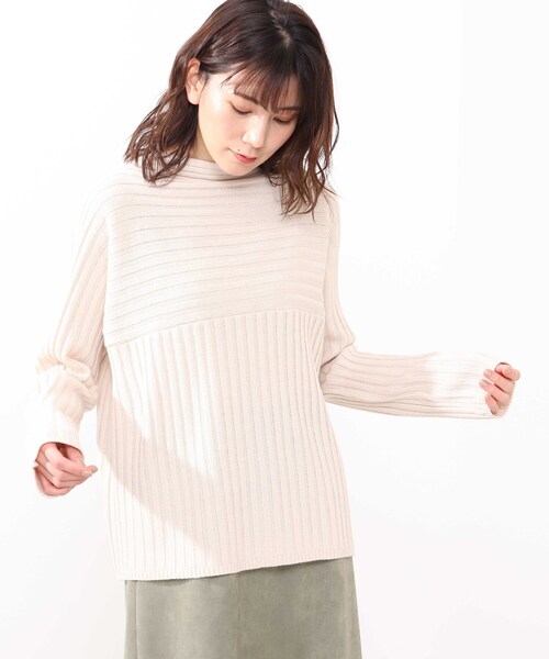 DRESKIP（ドレスキップ）の「◆洗えるリブ切り替えカラーニット（ニット/セーター・レディース・ブラック/グリーン/ダークブラウン/ナチュラル/ピンク系・00）」の3枚目の写真