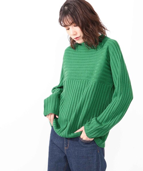 DRESKIP（ドレスキップ）の「◆洗えるリブ切り替えカラーニット（ニット/セーター・レディース・ブラック/グリーン/ダークブラウン/ナチュラル/ピンク系・00）」の4枚目の写真