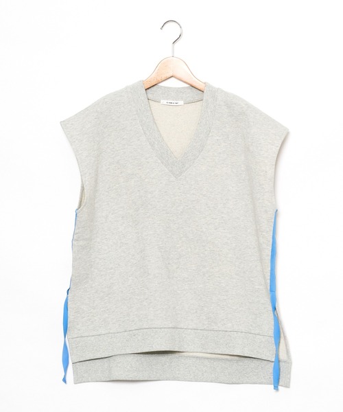 AS KNOW AS PINKY（アズノゥアズピンキー）の「ラインがひらりとベスト（ベスト・レディース・ブラック/オフホワイト/サックスブルー/杢グレー・FREE）」の4枚目の写真