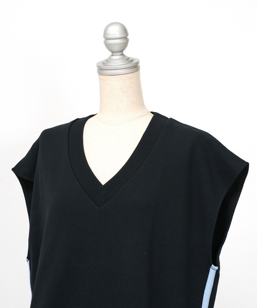 AS KNOW AS PINKY（アズノゥアズピンキー）の「ラインがひらりとベスト（ベスト・レディース・ブラック/オフホワイト/サックスブルー/杢グレー・FREE）」の8枚目の写真
