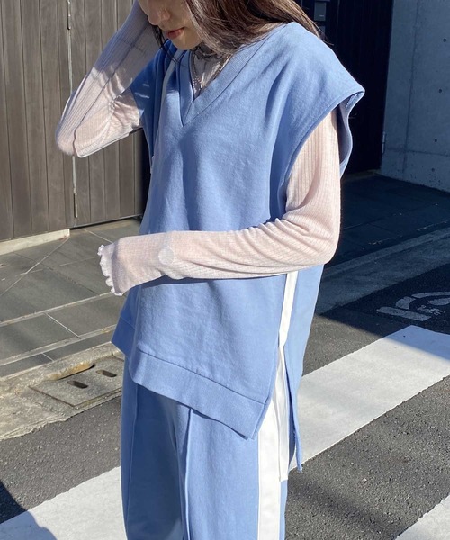 AS KNOW AS PINKY（アズノゥアズピンキー）の「ラインがひらりとベスト（ベスト・レディース・ブラック/オフホワイト/サックスブルー/杢グレー・FREE）」の15枚目の写真