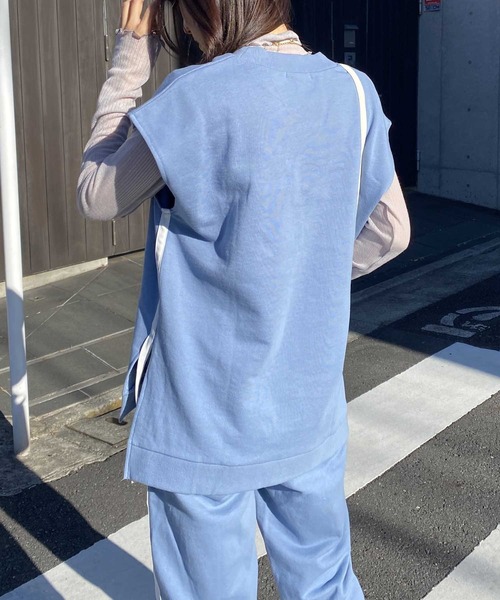 AS KNOW AS PINKY（アズノゥアズピンキー）の「ラインがひらりとベスト（ベスト・レディース・ブラック/オフホワイト/サックスブルー/杢グレー・FREE）」の16枚目の写真