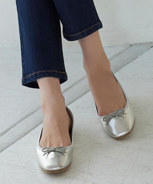 KOBE LETTUCE（コウベレタス）の「スクエアトゥバレエパンプス（バレエシューズ・レディース・ホワイト/ブラック/シルバー/ミント/キャメル/ゼブラ/チェック/ピンク・S/M/L/LL）」の7枚目の写真