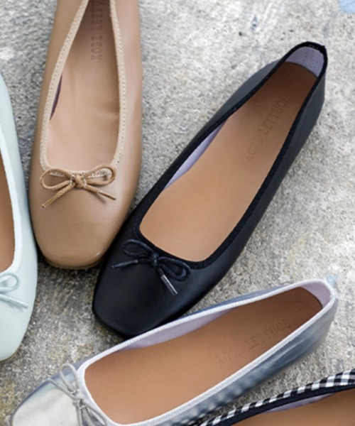 KOBE LETTUCE（コウベレタス）の「スクエアトゥバレエパンプス（バレエシューズ・レディース・ホワイト/ブラック/シルバー/ミント/キャメル/ゼブラ/チェック/ピンク・S/M/L/LL）」の3枚目の写真