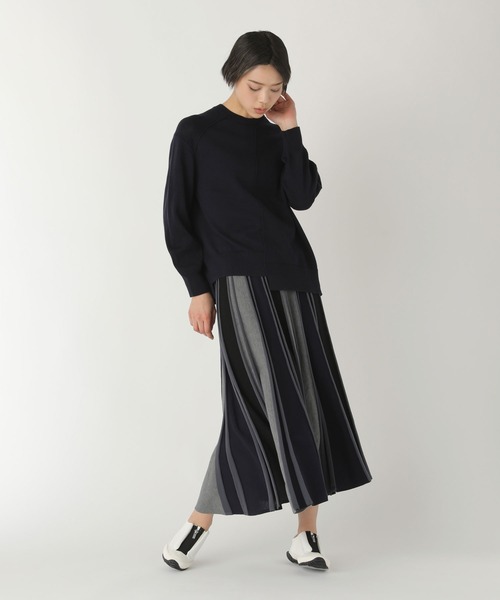 未使用★ZUCCa ズッカ★ハイストレッチコットン ニット★ダーク ネイビー 秋 ZUCCa（ズッカ）の「コットンセーター/ニットプルオーバー