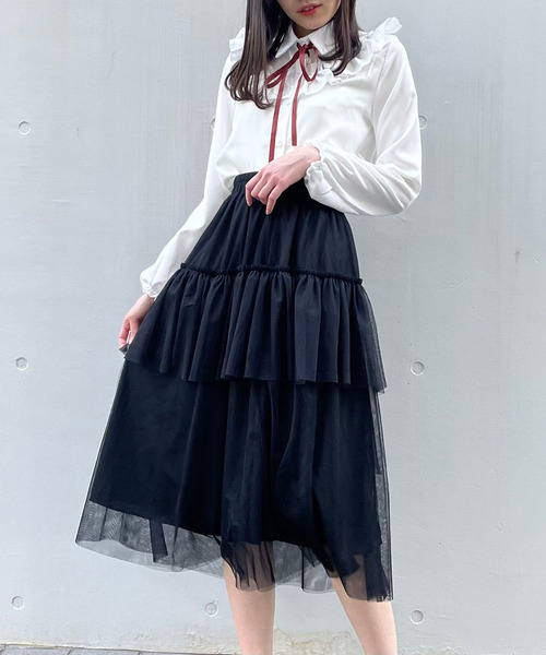 titty＆Co. PETIT（ティティアンドコープティ）の「【titty&Co.PETIT】チュールステップティアードスカート（スカート・レディース・アイボリー/ブラック/グレー・FREE）」の4枚目の写真