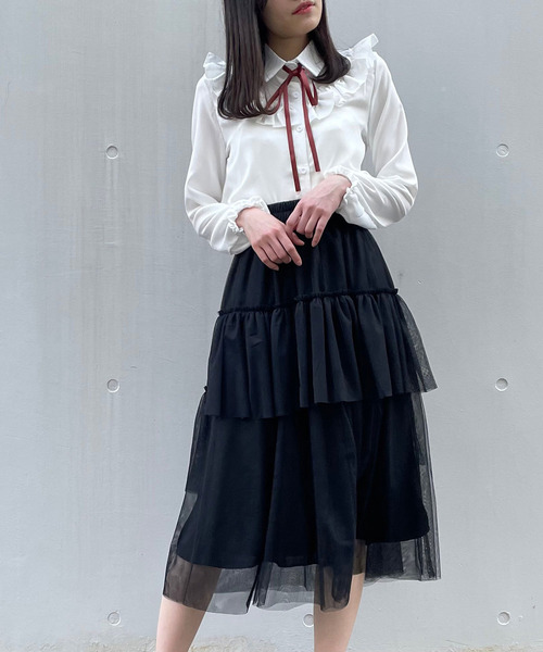 titty＆Co. PETIT（ティティアンドコープティ）の「【titty&Co.PETIT】チュールステップティアードスカート（スカート・レディース・アイボリー/ブラック/グレー・FREE）」の5枚目の写真