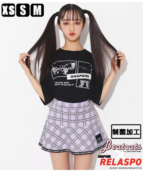 ANAP GiRL(アナップガール)の「Beatcatsコラボチェックスカートインパン付(スカート・キッズ・ブラック/パープル・S/M/XS)」の2枚目の写真