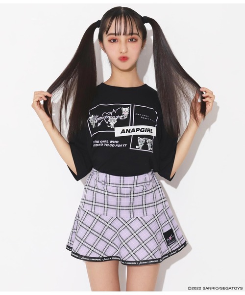 ANAP GiRL(アナップガール)の「Beatcatsコラボチェックスカートインパン付(スカート・キッズ・ブラック/パープル・S/M/XS)」の8枚目の写真