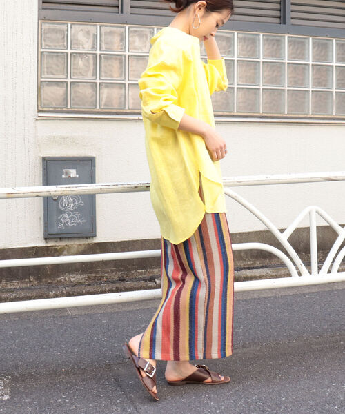 fredy emue（フレディエミュ）の「[新色追加]リネンバンドカラーシャツ（シャツ/ブラウス・レディース・オフホワイト/イエロー/オレンジ/ベージュ/サックスブルー/パープル・38）」の12枚目の写真