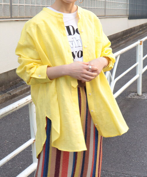 fredy emue（フレディエミュ）の「[新色追加]リネンバンドカラーシャツ（シャツ/ブラウス・レディース・オフホワイト/イエロー/オレンジ/ベージュ/サックスブルー/パープル・38）」の14枚目の写真